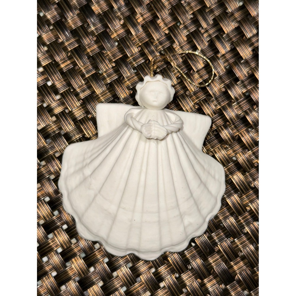 Margaret Furlong 1988 Shell Angel 3 Inch Bisque Porcelain Christmas Ornament